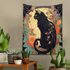 Psychedelic Black Cat Tapestry Wall Hanging - Rose and Sunbeam Art Nouveau Floral Wall Art - Animal Cat Lovers Gift - Home Decor