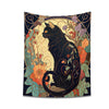 Psychedelic Black Cat Tapestry Wall Hanging - Rose and Sunbeam Art Nouveau Floral Wall Art - Animal Cat Lovers Gift - Home Decor