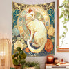 Psychedelic Black Cat Tapestry Wall Hanging - Rose and Sunbeam Art Nouveau Floral Wall Art - Animal Cat Lovers Gift - Home Decor